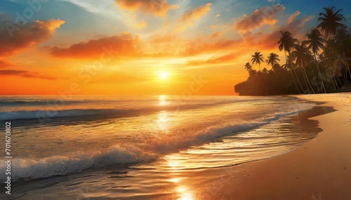 Seaside Symphony: Calm Seascape with Orange Sunset Glow