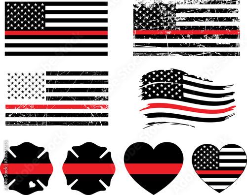 Thin Red Line US Flag Isolated On A White Background