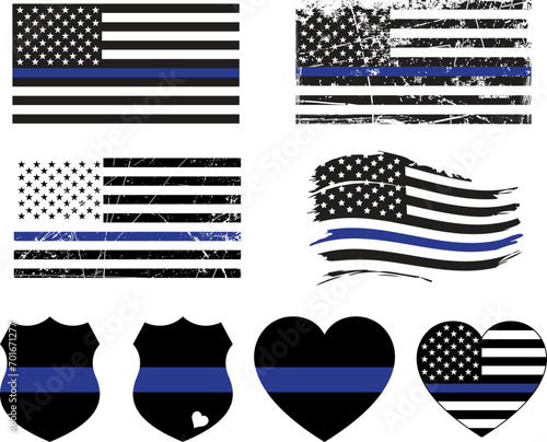 Thin Blue Line US Flag Isolated On A White Background