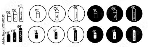O2 gas cylinder vector symbol. compressed oxygen tank icon. scuba diver gas line icon photo