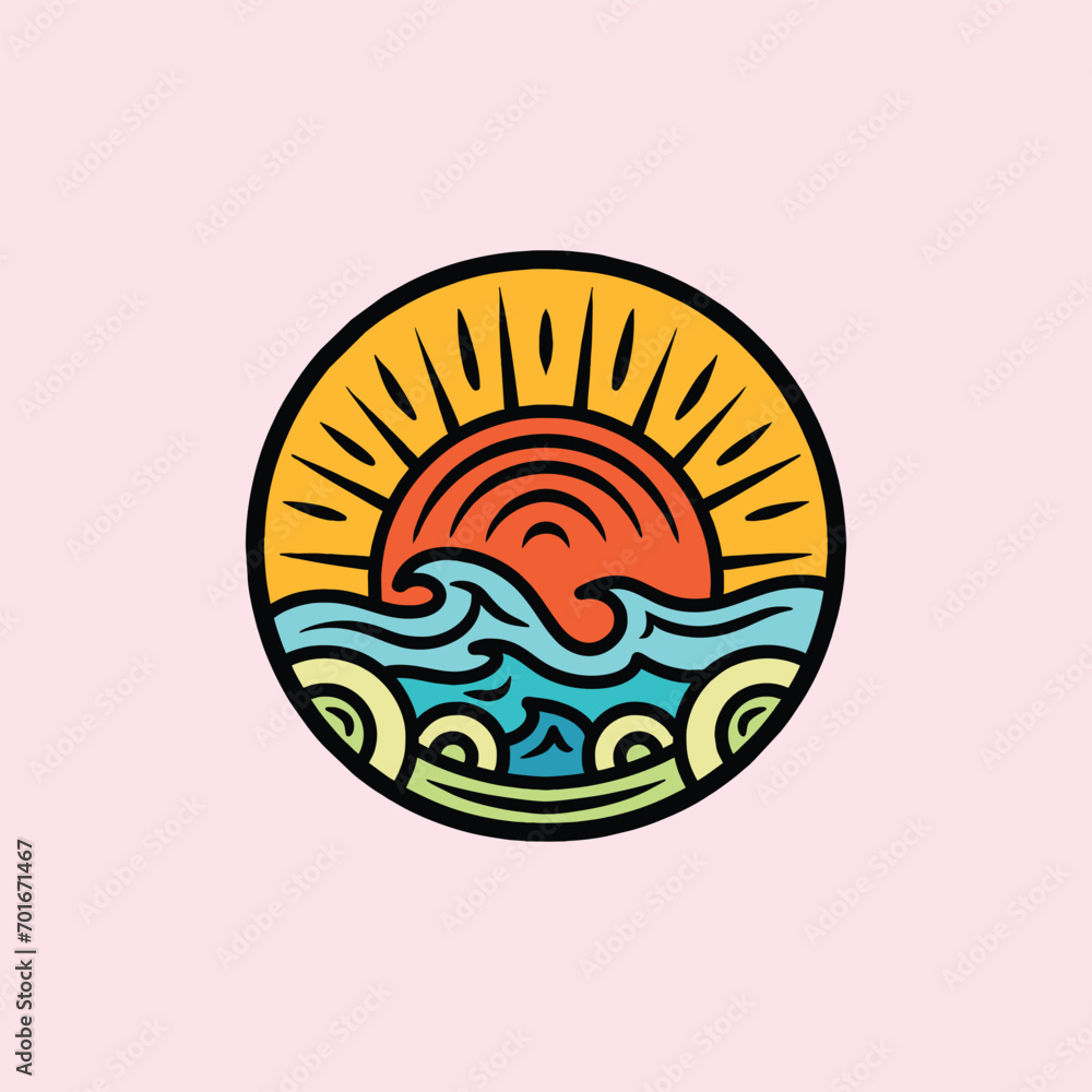 Hand Drawn Surfing Wave Design illustration vector Emblem Hand Drawn Surfing Wave Design illustration vector Emblem