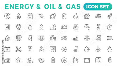 Energy and Oil and gas - thin line web icon set. Outline icons collection