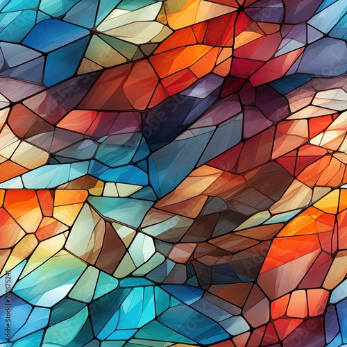 seamless pattern with the texture of a multicolored stained glass window on rainbow background