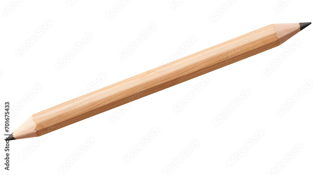 Pencil natural wood with white eraser isolated, transparent background, PNG, top view