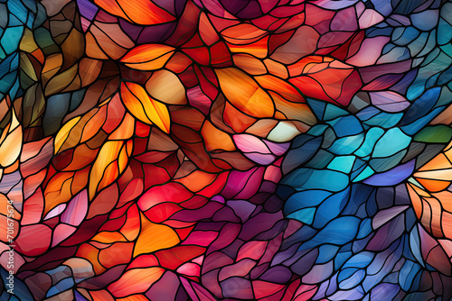 seamless pattern with the texture of a multicolored stained glass window on rainbow background