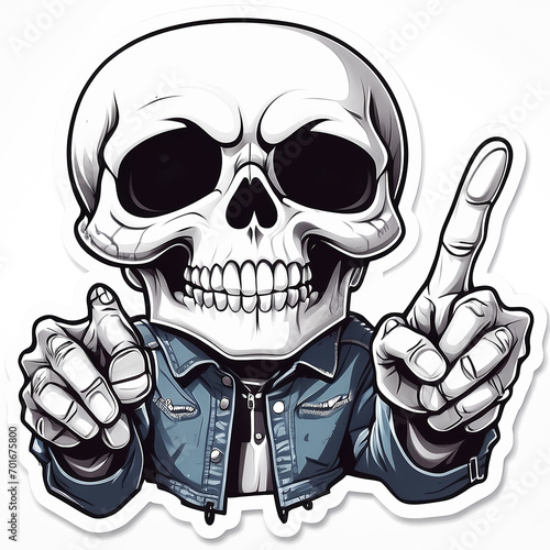 Vector cartoon skull illustration raising a finger design for t-shirt. created with Generative AI