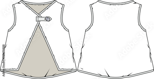 KID GIRLS AND TEENS WEAR SLEEVELESS VEST FRONT AND BACK FASHION FLAT DESIGN VECTOR ILLUSTRATION
