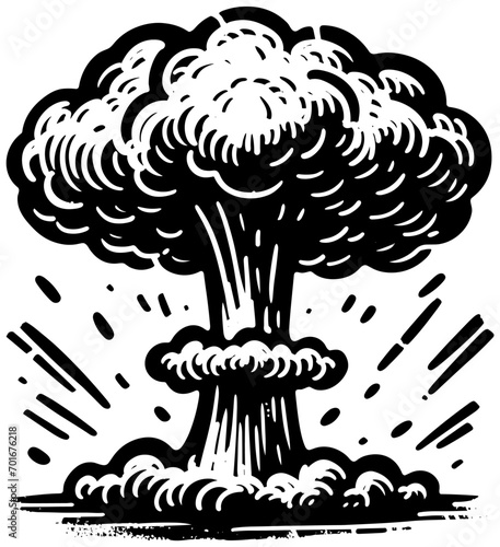 Nuclear Bomb Mushroom Cloud Linocut