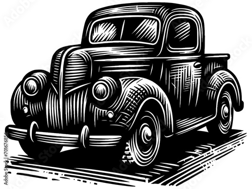 Retro Pick Up Truck Linocut