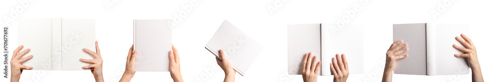 Blank book cover mockup for hardcover design. Hardback mock up set isolated on white Blank book cover mockup for hardcover design. Hardback mock up set isolated on white