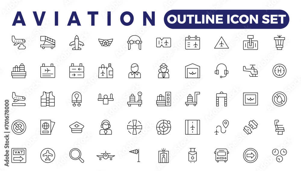 Simple Outline Set of aviation icons. Linear style icons pack