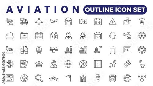 Simple Outline Set of aviation icons. Linear style icons pack