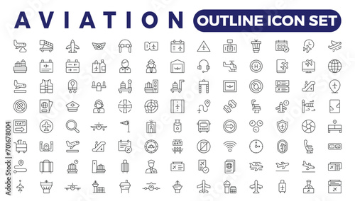 Simple Outline Set of aviation icons. Linear style icons pack