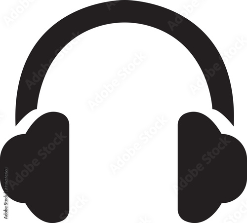 Headphone earphone icon black Filled style for web site design and mobile dark mode apps Vector illustration on a transparent background. headphones music speakers icon. Customer service support.