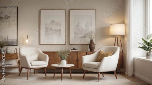 Wallpaper Mural interior design living room with red chair and picture mockup on a wall and a white chair Torontodigital.ca