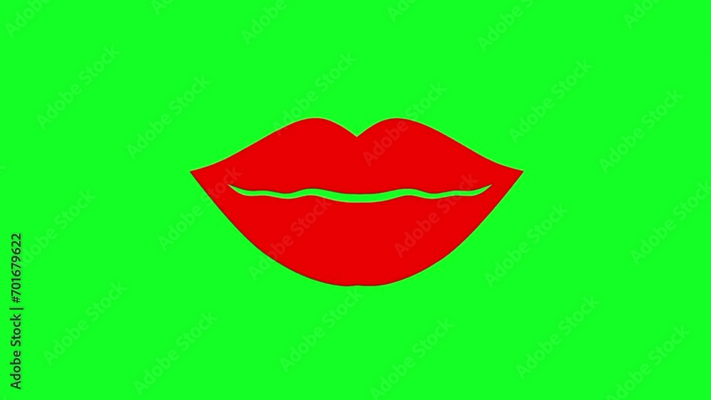 Animation of red lips moving against a green screen background. Concept of kiss, love, passion. Woman's lips. Animation of red lips moving against a green screen background. Concept of kiss, love, passion. Woman's lips.