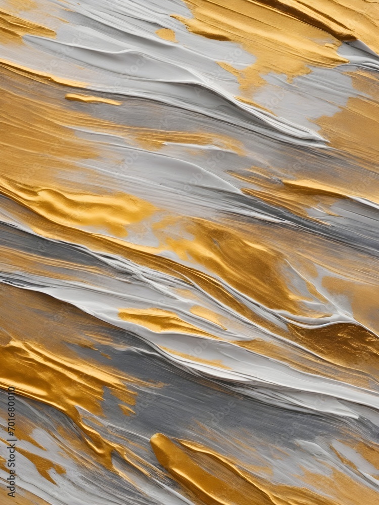 Obraz premium Closeup of abstract silver, white and gold texture background. Oil, acrylic brushstroke, pallet knife paint on canvas. Art Canvas Banner.
