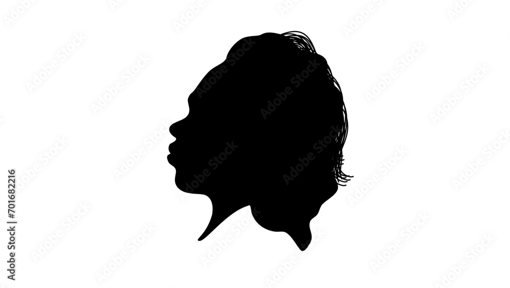 Young Australian aboriginal beautiful woman, black isolated silhouette