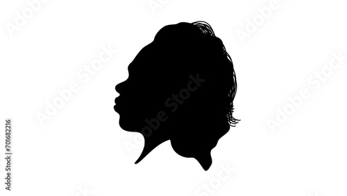 Young Australian aboriginal beautiful woman, black isolated silhouette