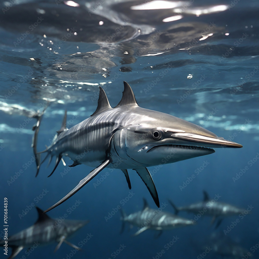 Fototapeta premium Marlin Pelagic Expedition into the Oceanic Realms of Elegance and Conservation Triumphs ai generated