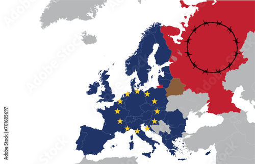Map of Europe with Belarus and Russia, Concept of political relations. Belarus in the form of shit between countries.