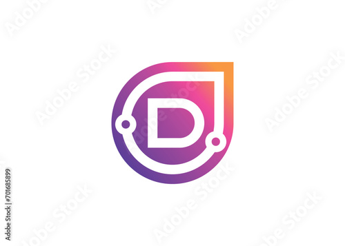 Letter D Technology vector monogram logo design template. Letter D molecule, Science and Bio technology Vector logo