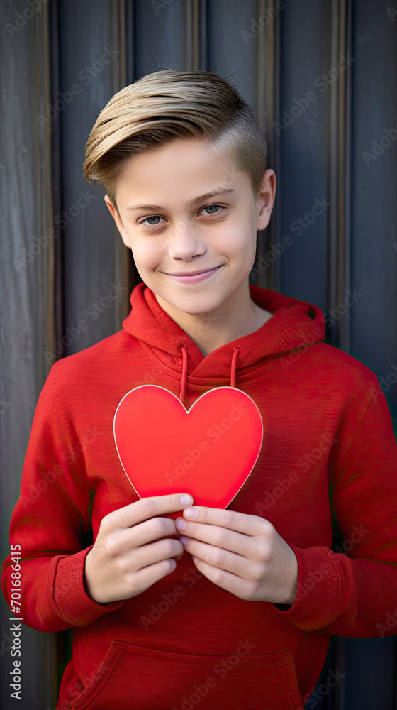 A little boy with a red paper heart shape on blur indoor room background (2) A little boy with a red paper heart shape on blur indoor room background (2)