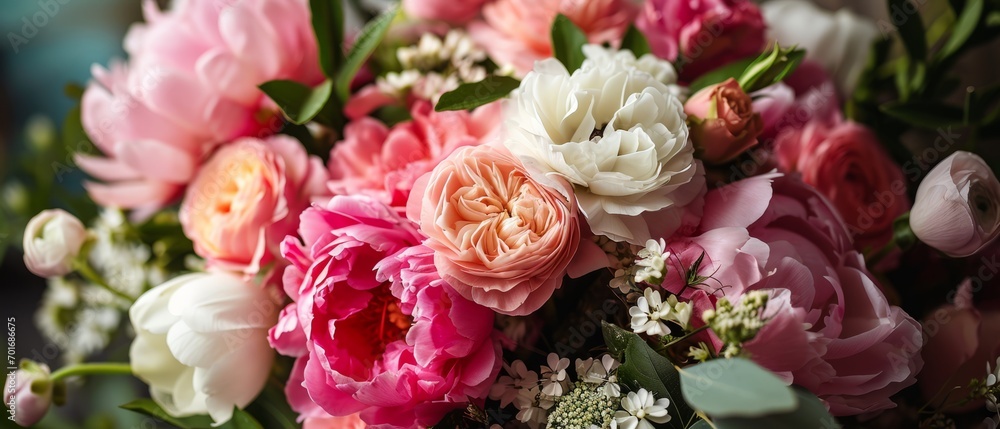A wonderful bouquet of flowers in shades of pink and white. A harmonious and elegant combination of floral shades A wonderful bouquet of flowers in shades of pink and white. A harmonious and elegant combination of floral shades