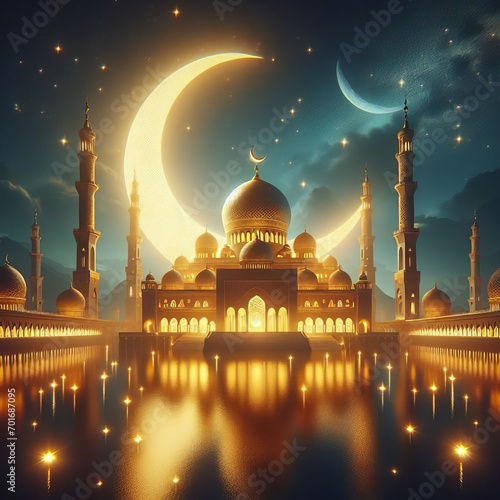 Golden Mosque At Night