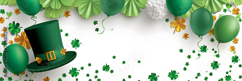 St Patricks Day Paper Banner Hat Shamrocks Balloons