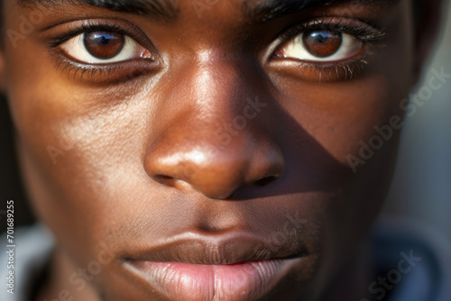 Close up portrait of an attractive dark-skinned guy with beautiful expressive eyes photo