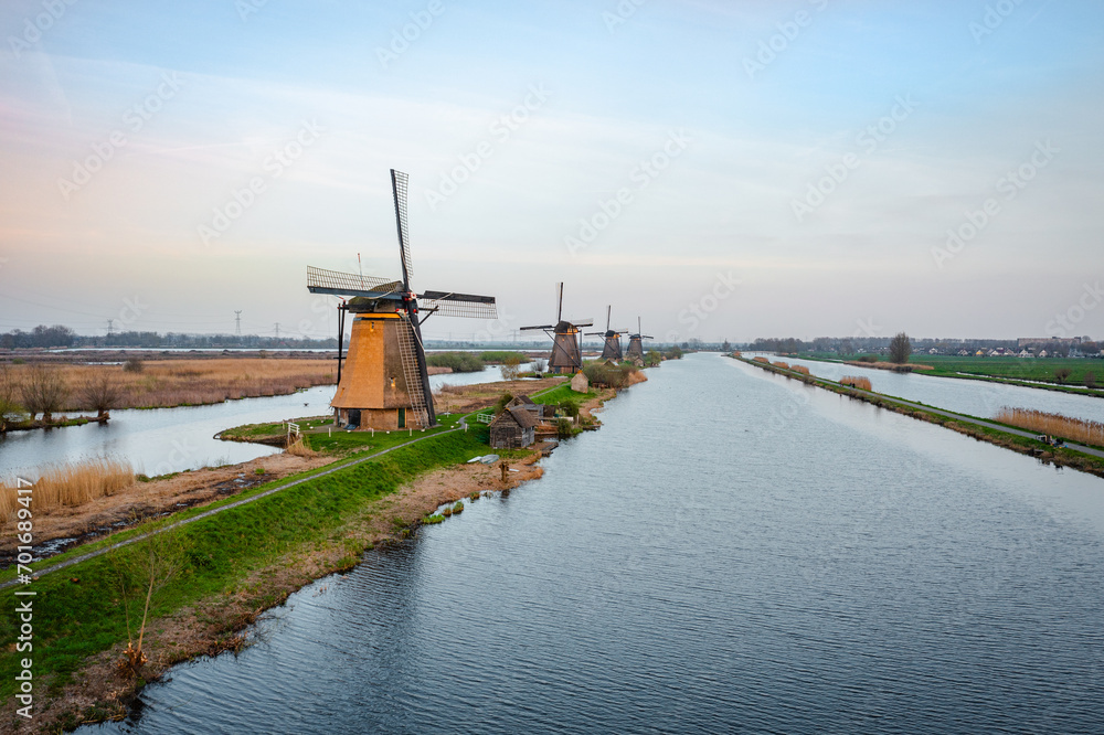 dutch windmill in the country at kinderdijk