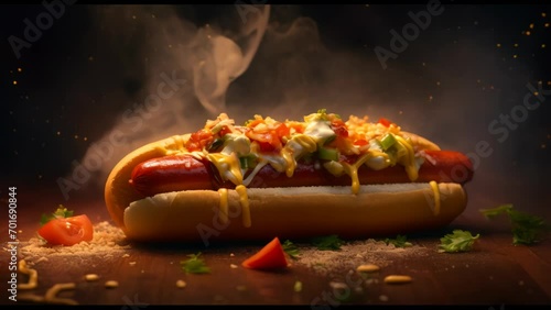 delicious hotdog with smoke photo