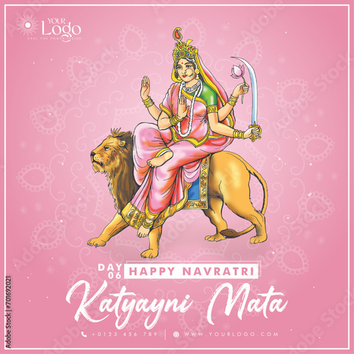 Happy Navratri Day wise post templates design Day 6 - Katyayani Mata
