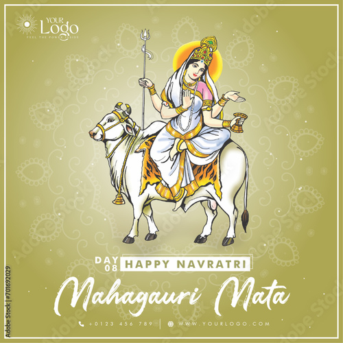 Happy Navratri Day wise post templates design Day 8 - Mahagauri Mata