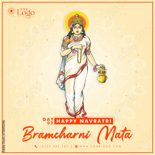 Happy Navratri Day wise post templates design Day 2 - Bramcharni Mata