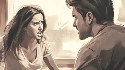 tense moment where a woman appears to be in a heated argument with a man, her expression intense and emotional, while the man seems to be listening intently or responding to her