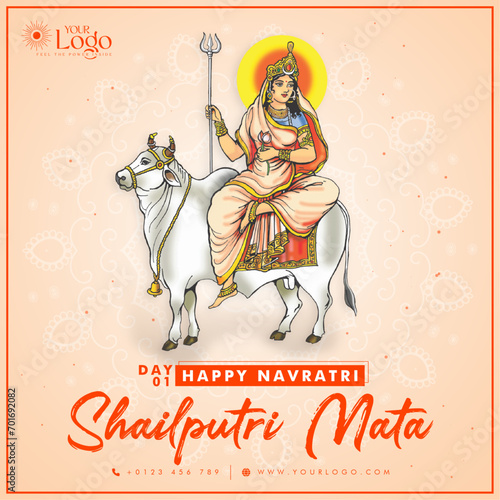Happy Navratri Day wise post templates design Day 1 - Shailputri Mata