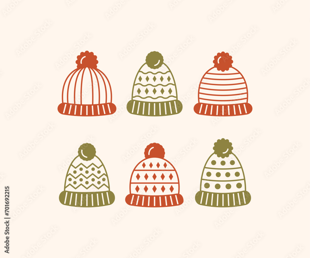 set of hat knitted autumn fall season elements vector design icon collections illustration element object set of hat knitted autumn fall season elements vector design icon collections illustration element object