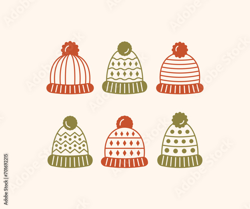 set of hat knitted autumn fall season elements vector design icon collections illustration element object 