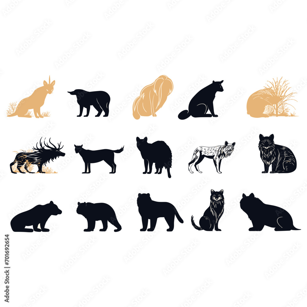 Hand drawn animals silhouette