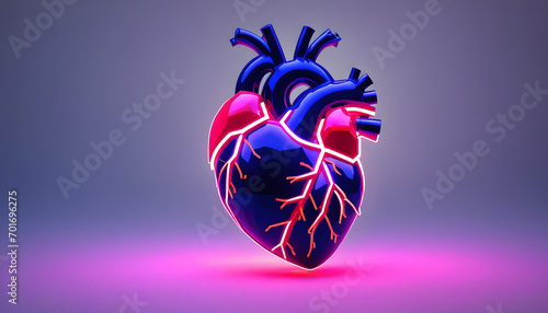 Human heart shape neon glowing light low poly style.