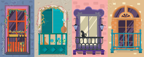 Balcones de colores latinoamericanos en vector