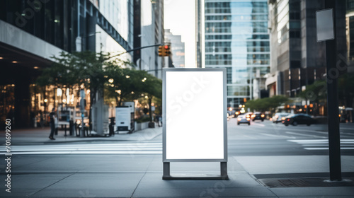 Empty billboard on a busy city street, marketing concept. Generative AI
