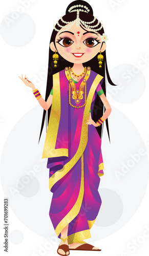  Indian Marathi woman, girl  Marathi Traditional Dress Code  Individually on a white background.