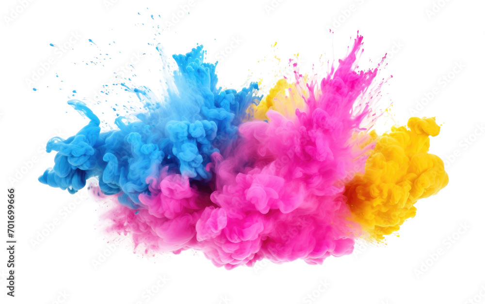 A Harmonious Explosion of Pink, Blue, and Yellow Powders Isolated on a Transparent Background PNG