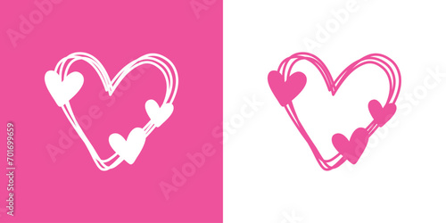 Logo del día de San Valentín. Silueta de marco con forma de corazón con líneas con corazones para su uso en felicitaciones y tarjetas