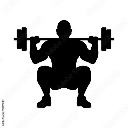Logo gym fitness. Silueta de hombre musculoso culturista levantando pesas