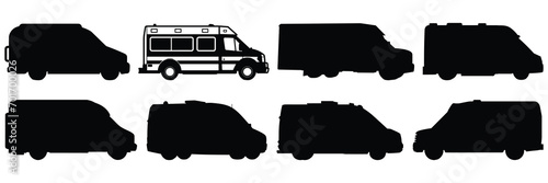 Car delivery caego silhouettes set, large pack of vector silhouette design, isolated white background