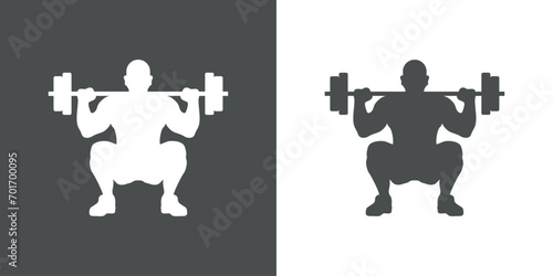 Logo gym fitness. Silueta de hombre musculoso culturista levantando pesas